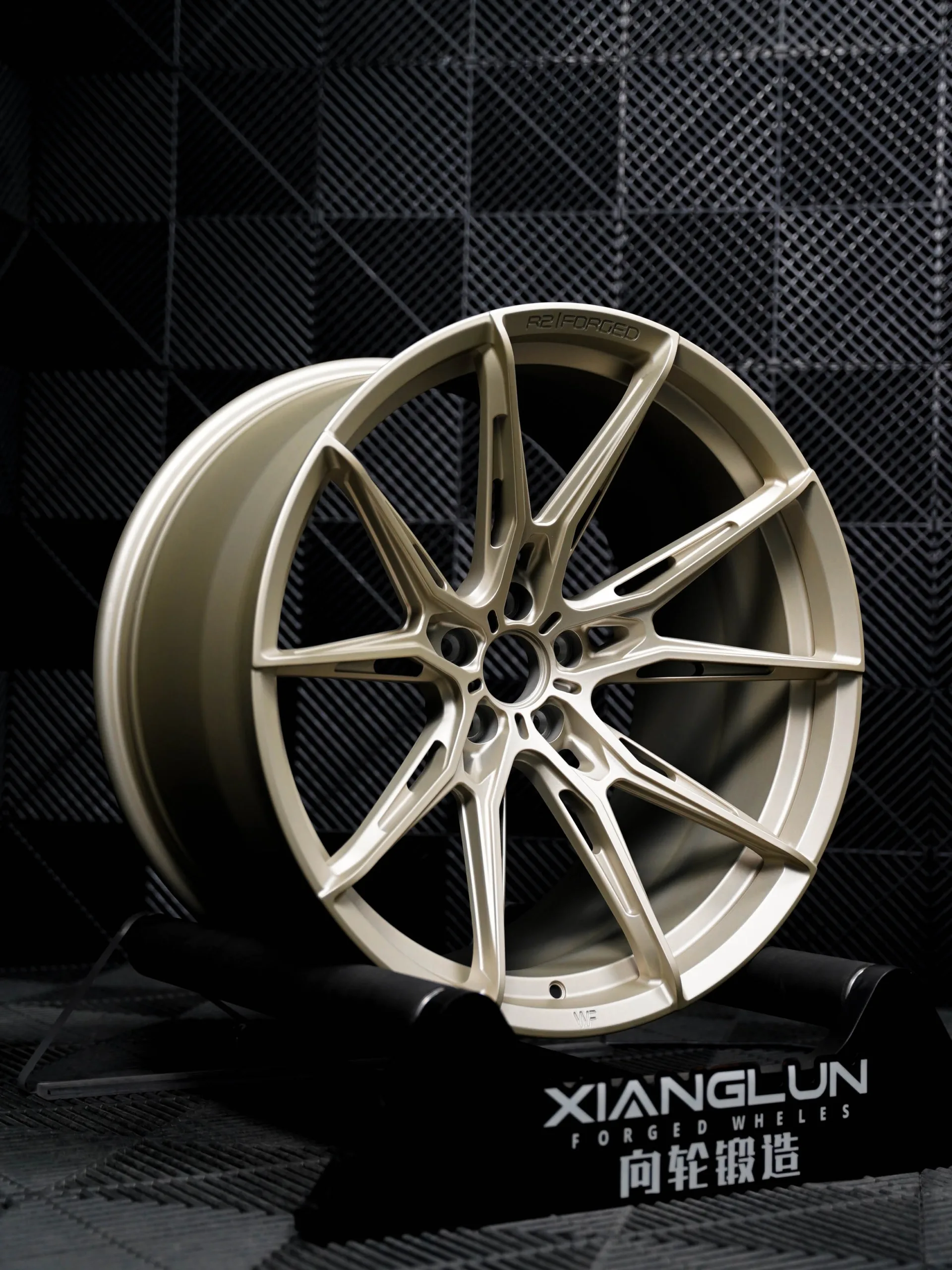 Deeply recessed matte gold custom forged wheels