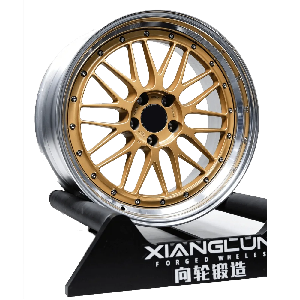 Two-Piece Forged Wheels Gloss Gold Polished Lip Mesh Design