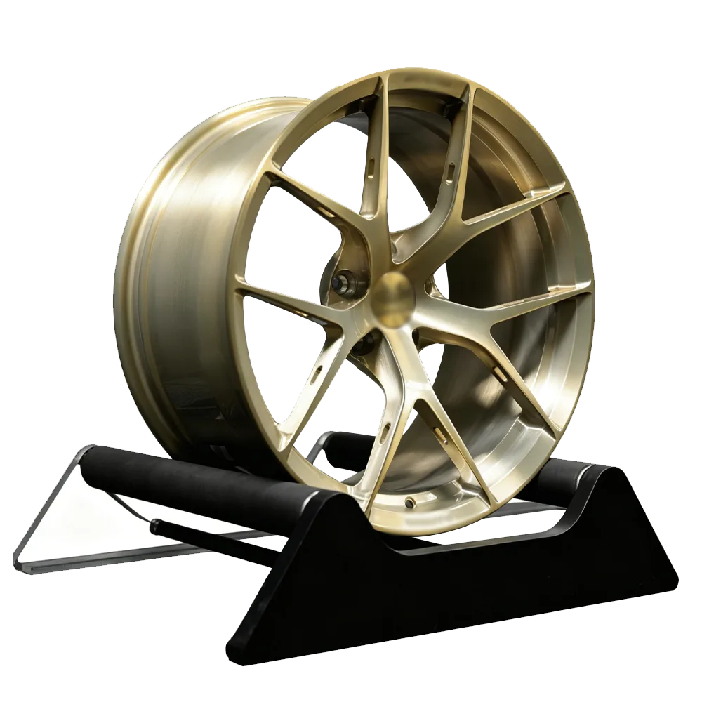 Brushed Gold Y-Spoke Forged Wheels with Side Cut-Out Custom Monoblock Performance Rims