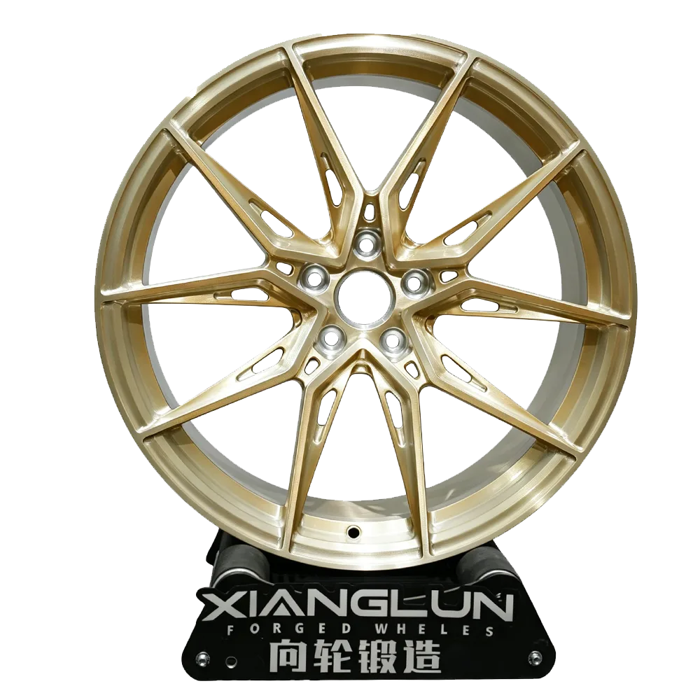 Brushed Champagne Gold Y-Spoke Forged Wheels with Side Cut-Out Custom Performance Rims