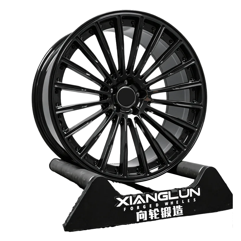 Gloss Black Simulated 2-Piece Forged Wheels | Multi-Spoke Luxury Staggered Rims for BMW, Mercedes, Audi & European Sedans