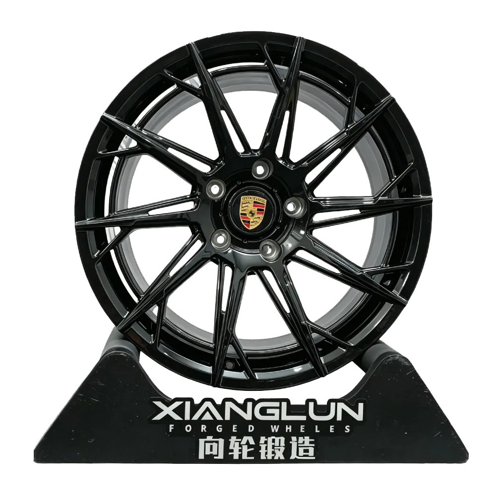 Gloss Black Forged Wheels with Staggered Design | Custom “Yin-Yang” Style Rims for Porsche 911, Cayman & Boxster