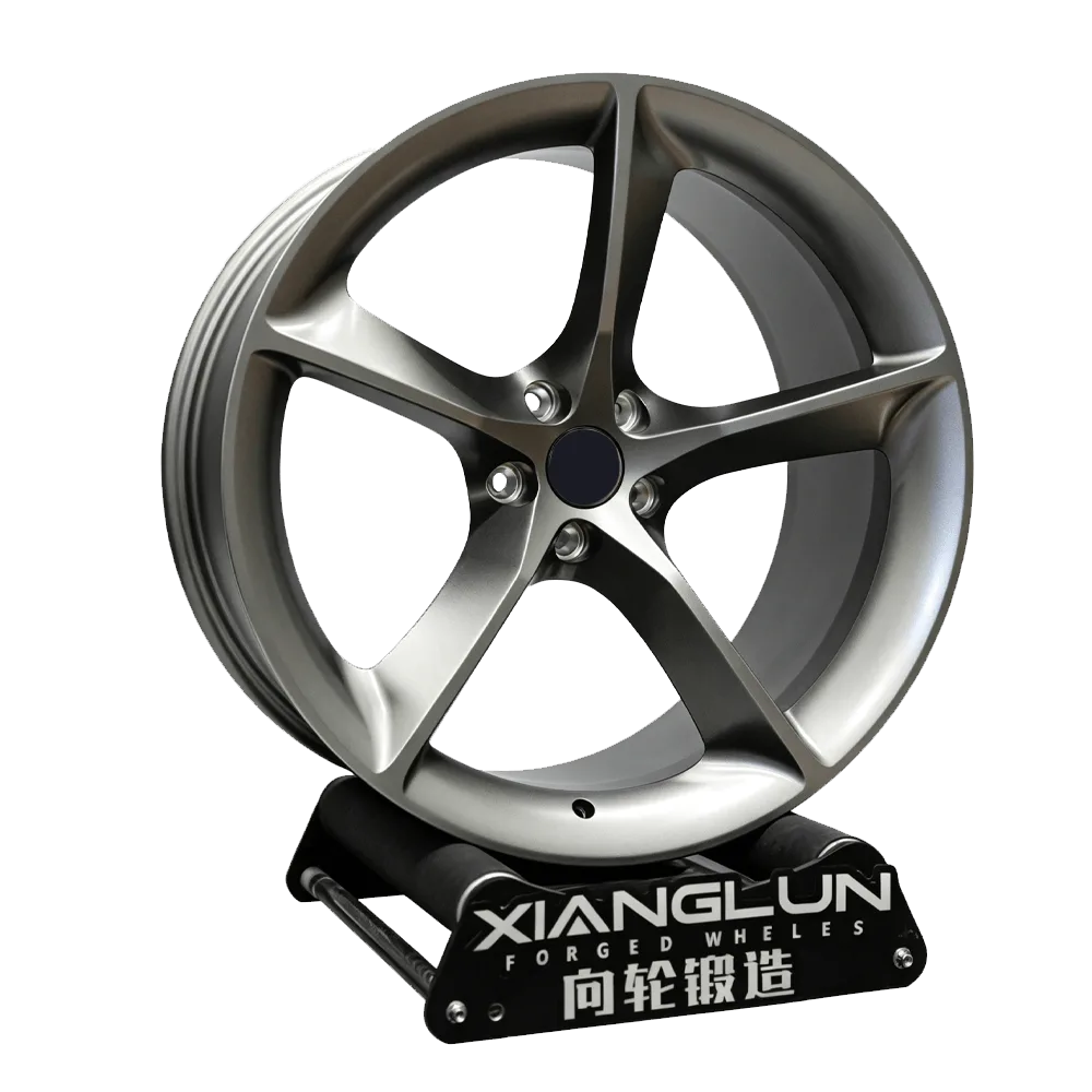 Matte Gunmetal 5-Spoke Forged Wheels with Floating Center Cap | Custom 1-Piece Rims for Jaguar, BMW & Sports Cars