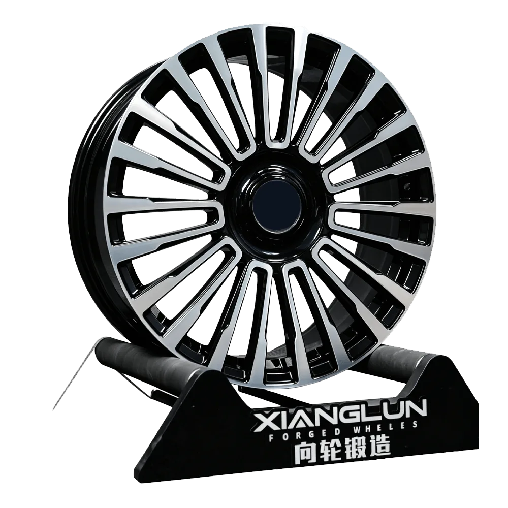 Gloss Black Machined Face Forged Wheels with Floating Center Cap | Custom Multi-Spoke 1-Piece Rims for Toyota, Lexus & Luxury Sedans