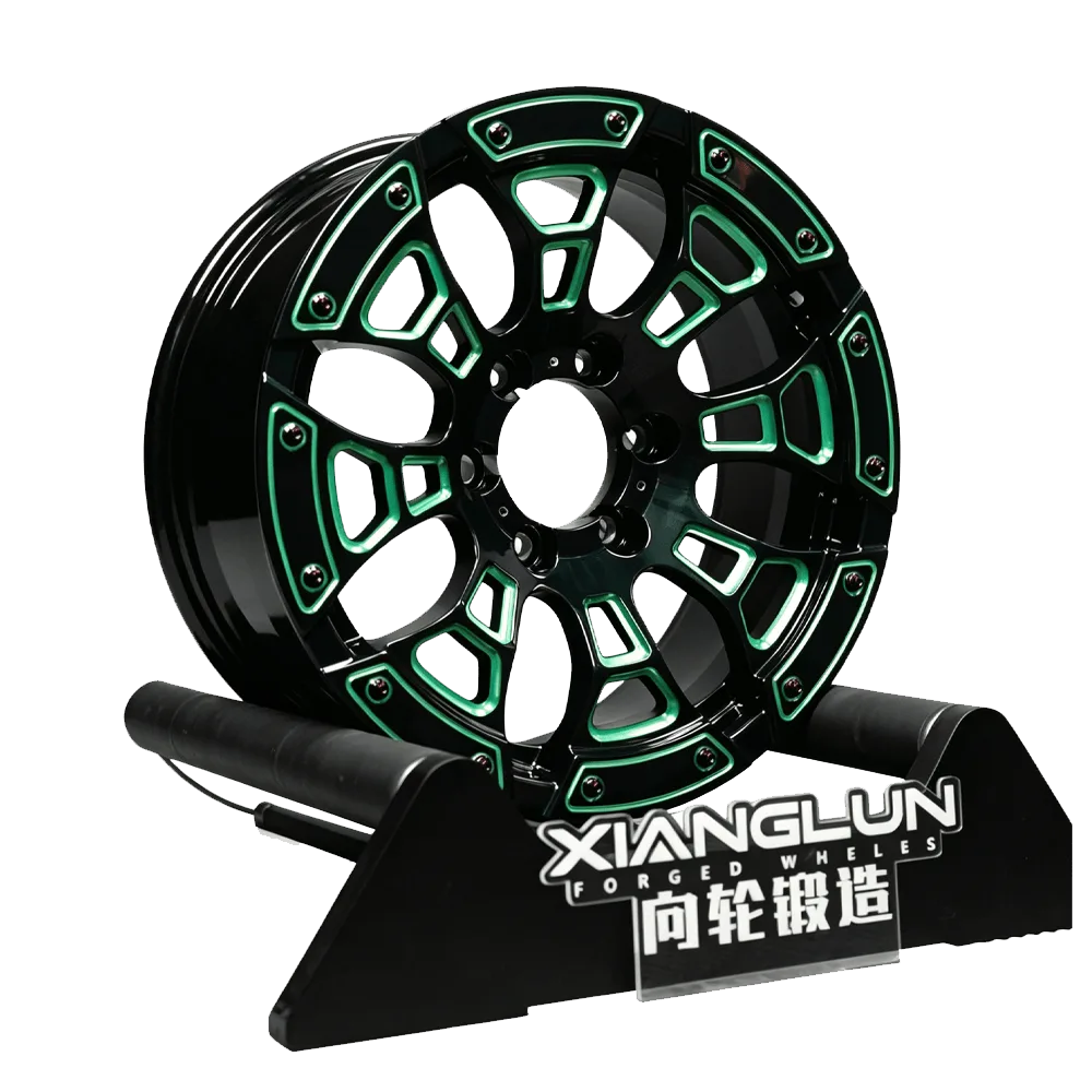 Gloss Black & Neon Green Forged Off-Road Wheels for Jeep Wrangler, Tank 300, Raptor & G-Class