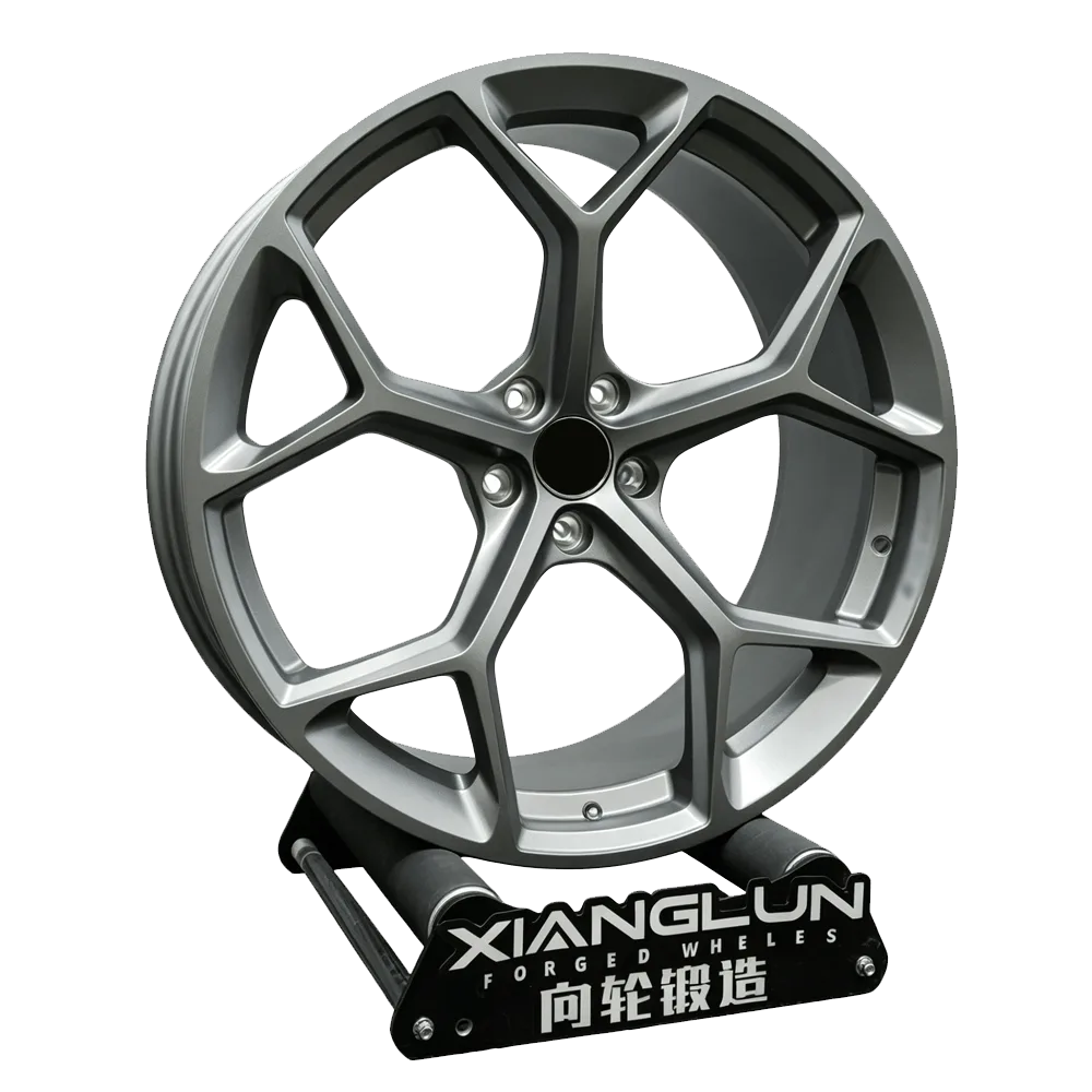 Matte Gunmetal Forged Wheels | Geometric 5-Spoke Monoblock Performance Alloy Rim
