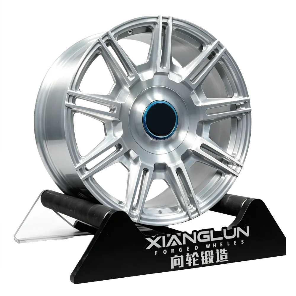 Brushed Silver Forged Wheels with Floating Center Caps | Multi-Spoke Luxury Rims for European & Japanese Premium Sedans