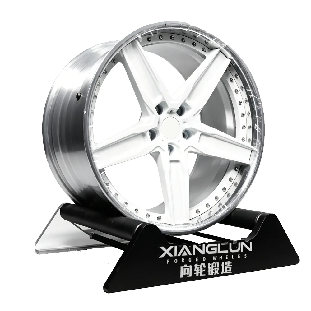 2-Piece Forged Wheels | White Center with Brushed Silver Lip 5-Spoke Rims for Porsche & European Sports Cars