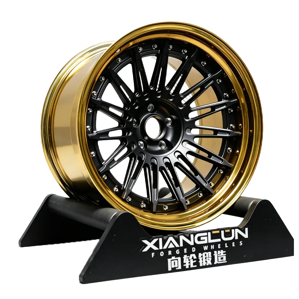 Custom-forged two-piece deep-concave wheels – matte black center, polished gold rim – T6061 material