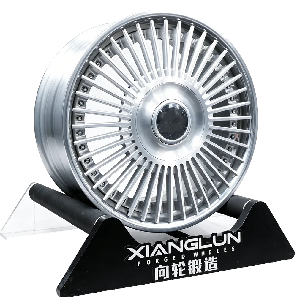 Custom-forged two-piece multi-spoke wheels – brushed silver center with polished rim – T6061 alloy.